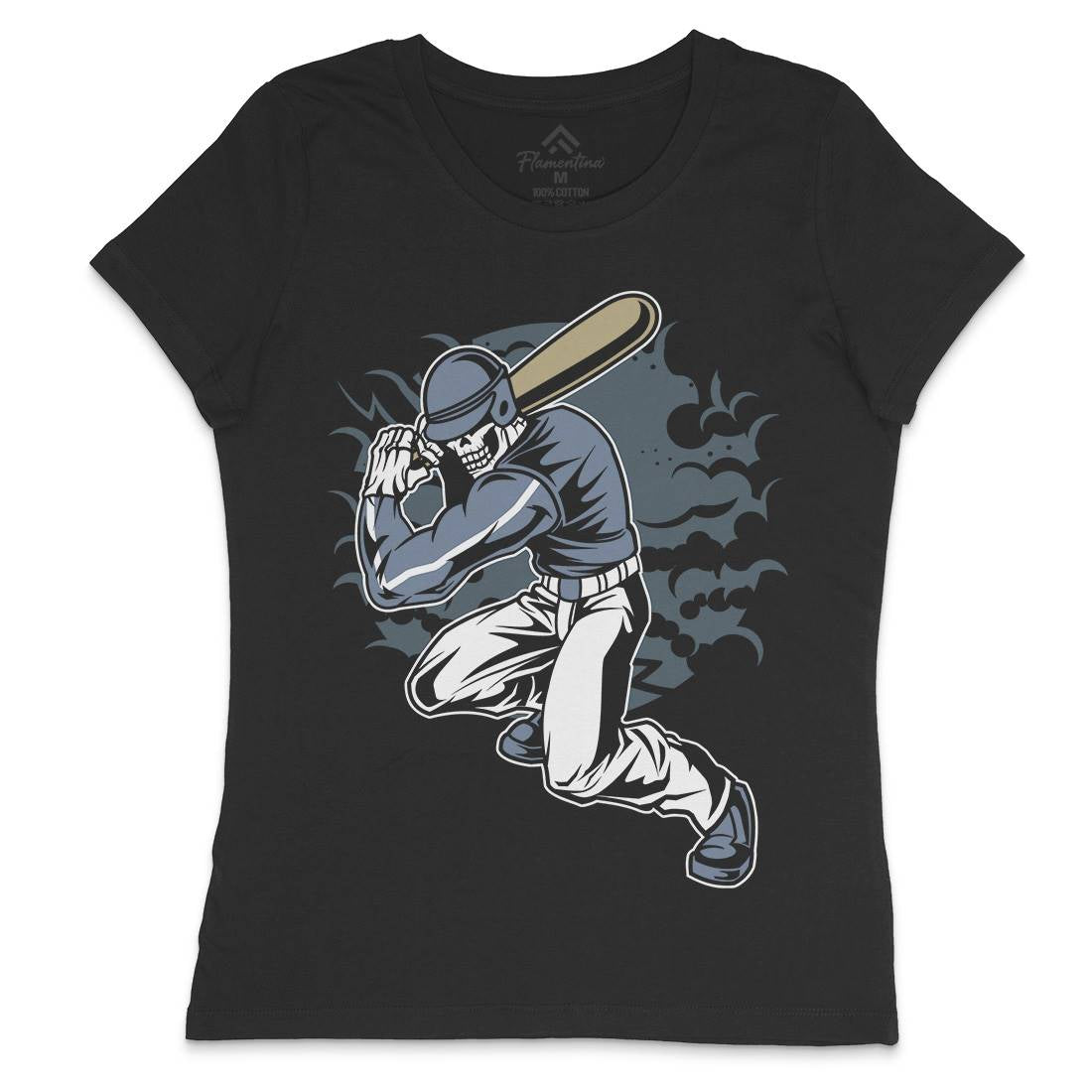 Skull Baseball Womens Crew Neck T-Shirt Sport C441