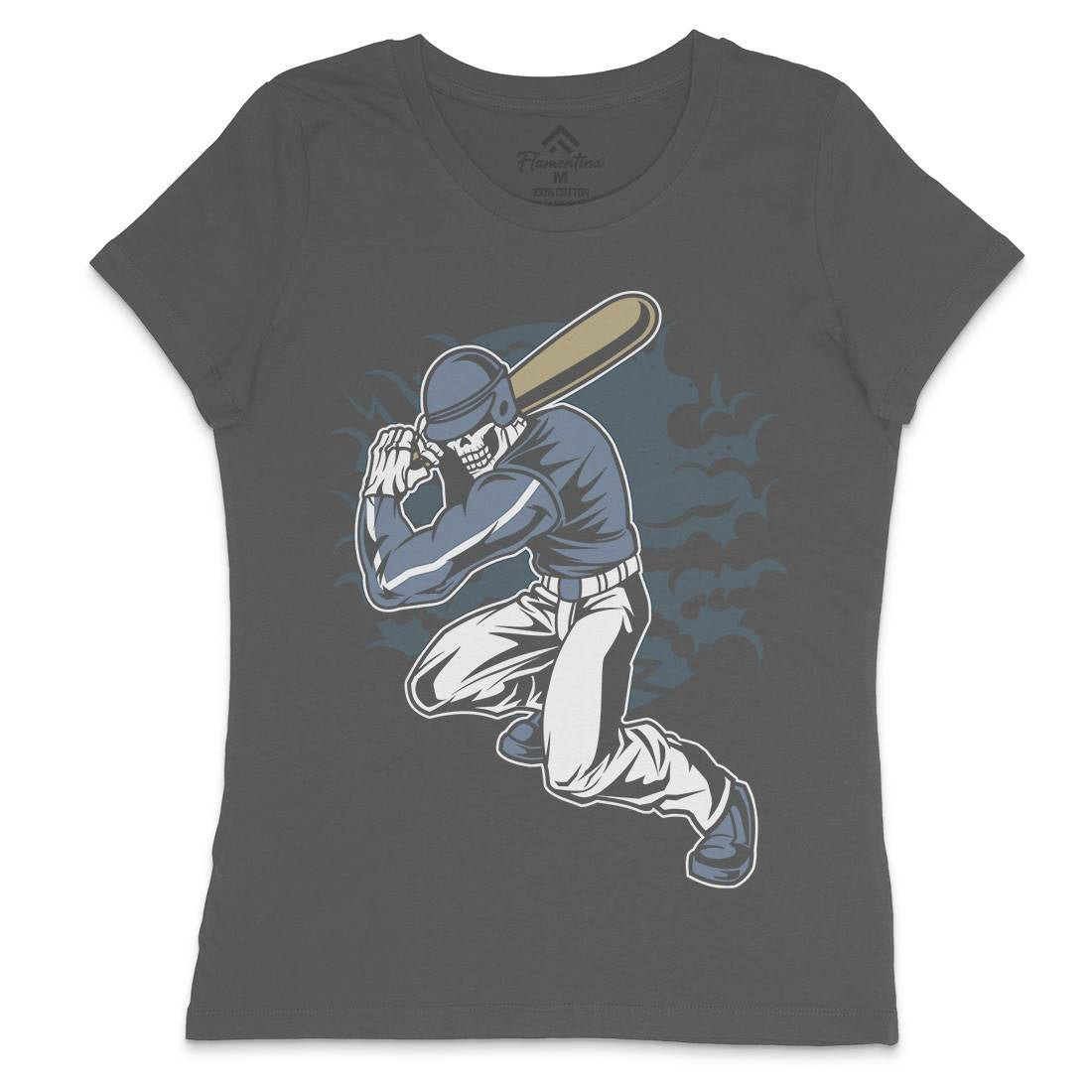 Skull Baseball Womens Crew Neck T-Shirt Sport C441
