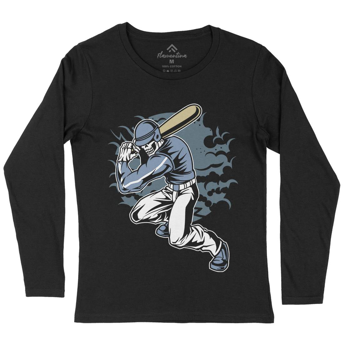 Skull Baseball Womens Long Sleeve T-Shirt Sport C441