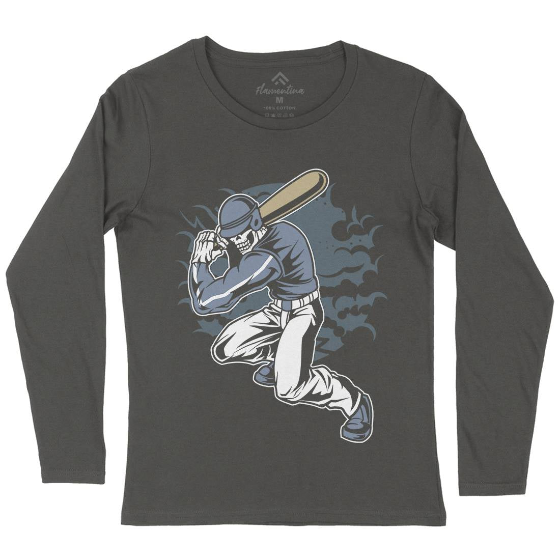 Skull Baseball Womens Long Sleeve T-Shirt Sport C441