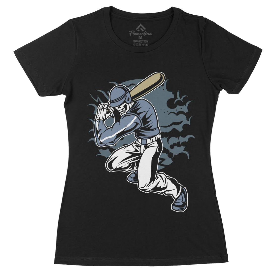 Skull Baseball Womens Organic Crew Neck T-Shirt Sport C441