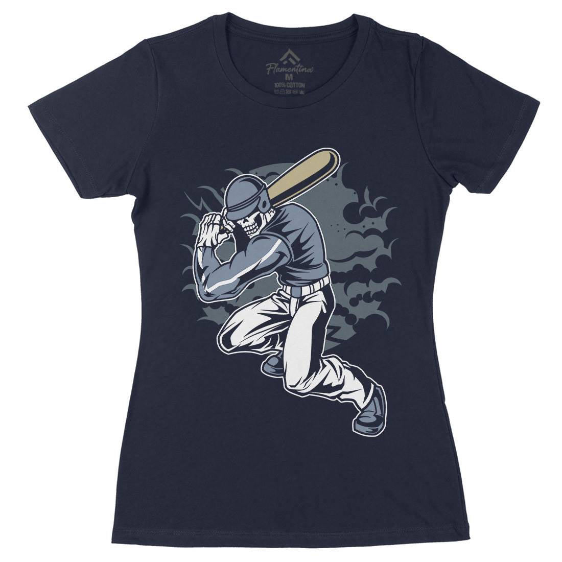 Skull Baseball Womens Organic Crew Neck T-Shirt Sport C441