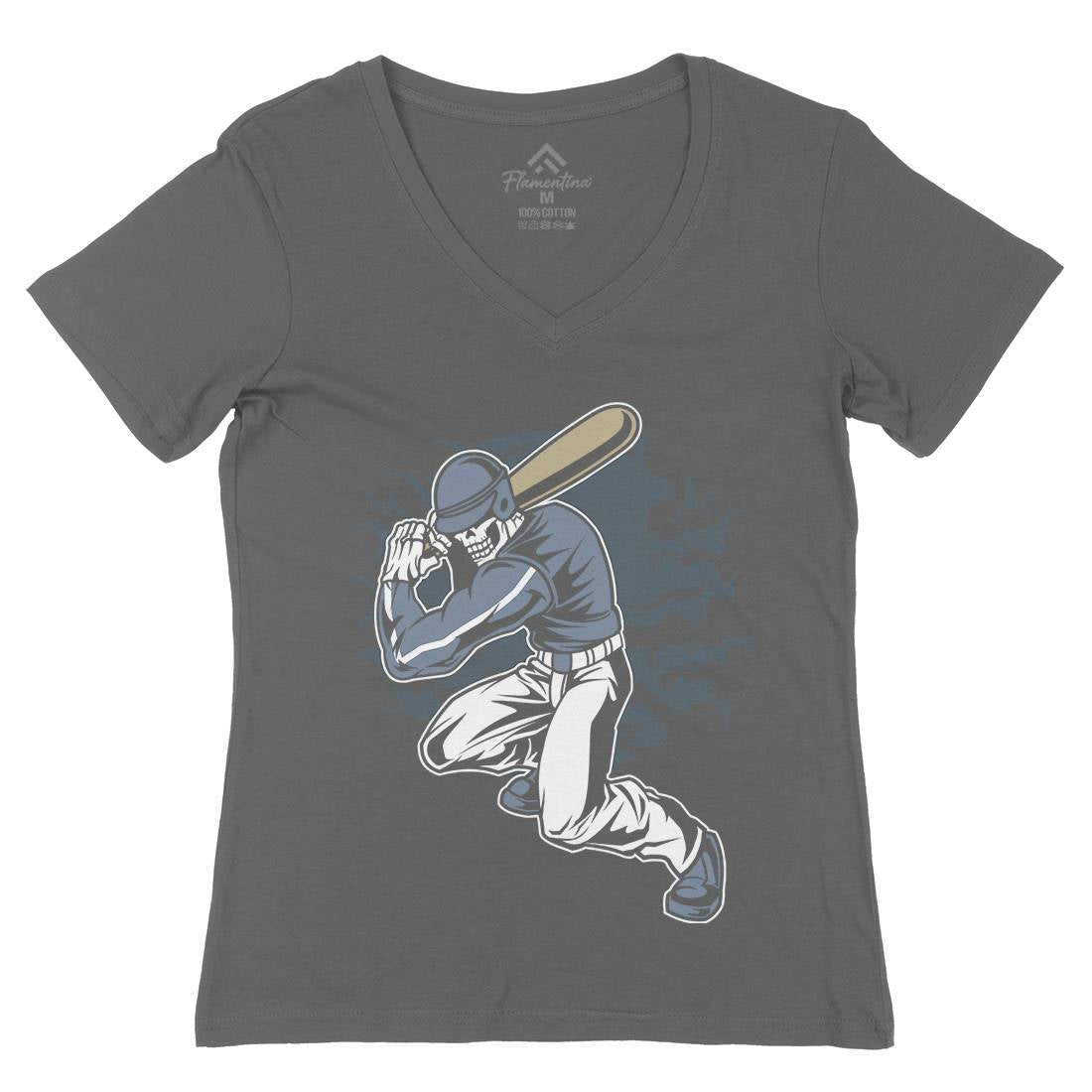 Skull Baseball Womens Organic V-Neck T-Shirt Sport C441