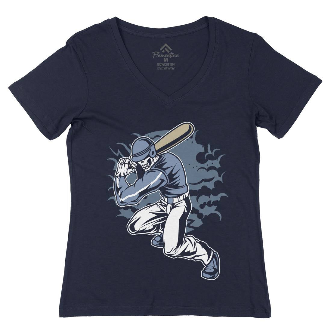 Skull Baseball Womens Organic V-Neck T-Shirt Sport C441