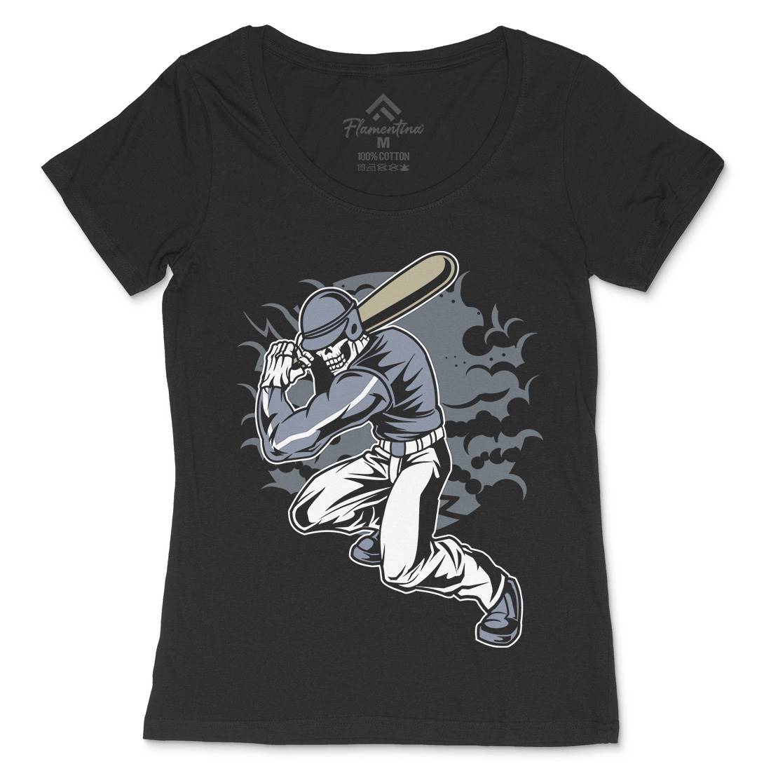 Skull Baseball Womens Scoop Neck T-Shirt Sport C441