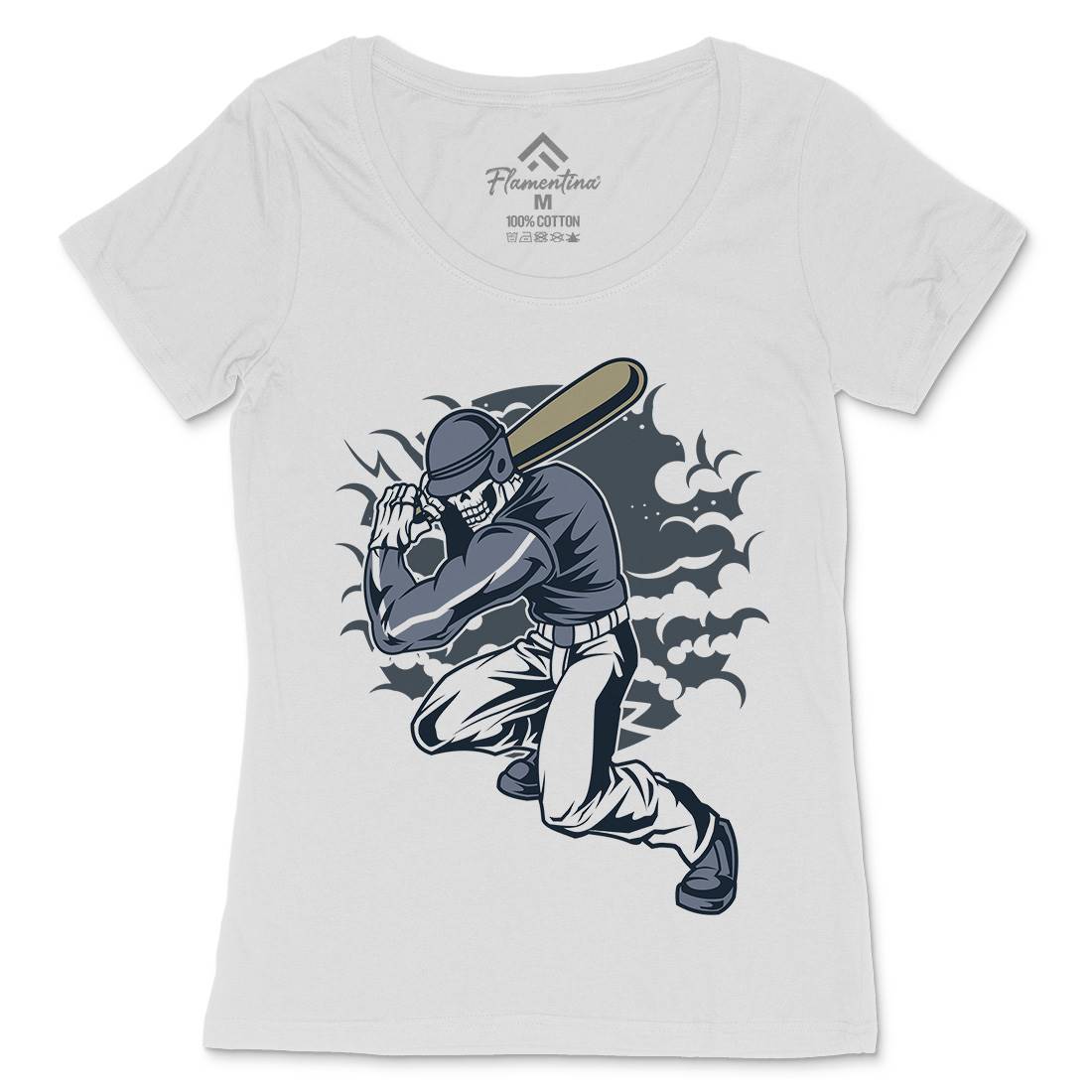 Skull Baseball Womens Scoop Neck T-Shirt Sport C441