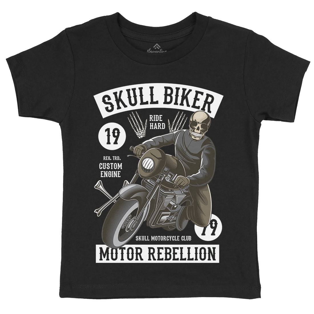 Skull Biker Kids Organic Crew Neck T-Shirt Motorcycles C442