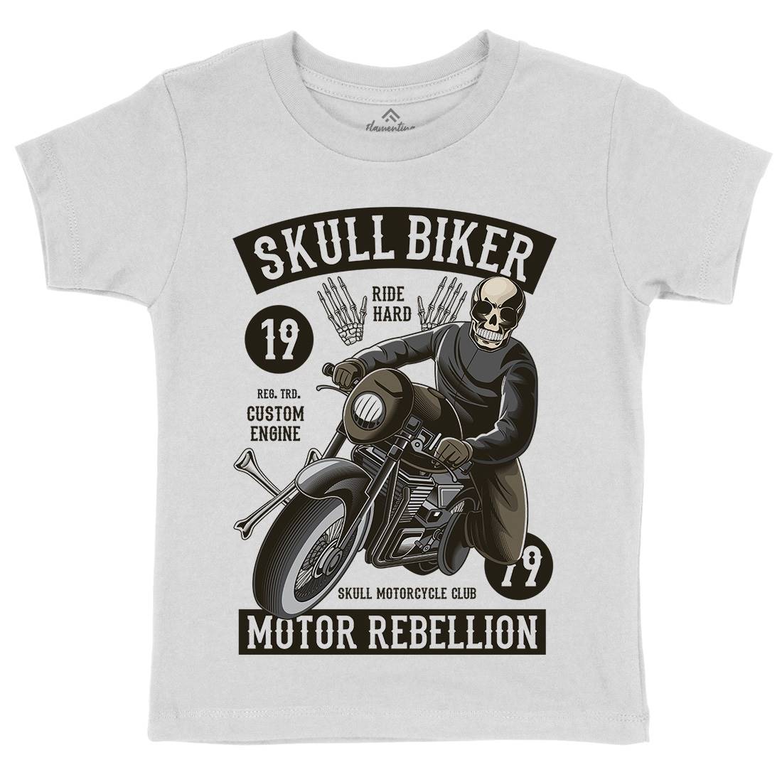 Skull Biker Kids Organic Crew Neck T-Shirt Motorcycles C442