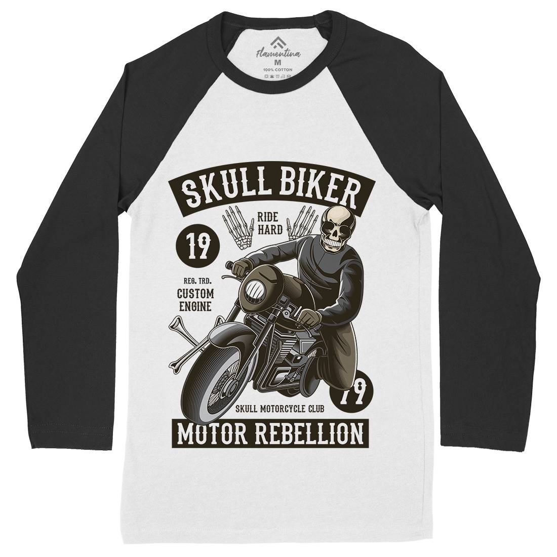 Skull Biker Mens Long Sleeve Baseball T-Shirt Motorcycles C442
