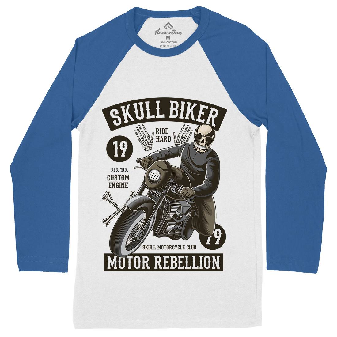 Skull Biker Mens Long Sleeve Baseball T-Shirt Motorcycles C442