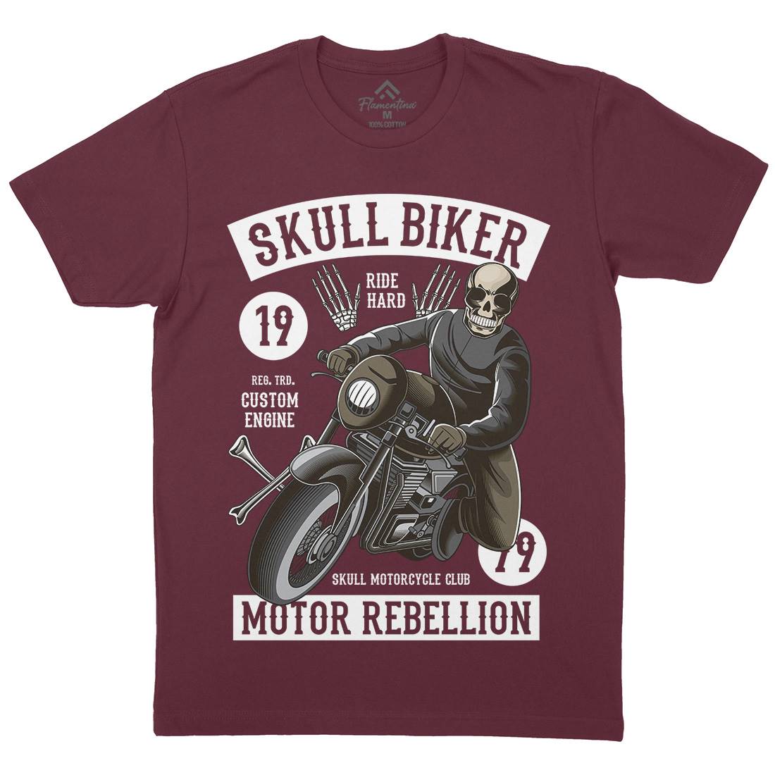 Skull Biker Mens Crew Neck T-Shirt Motorcycles C442