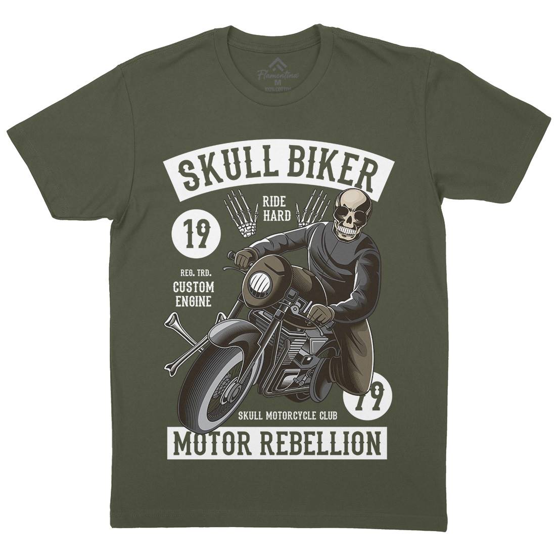 Skull Biker Mens Crew Neck T-Shirt Motorcycles C442