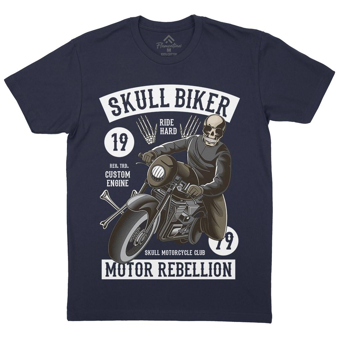 Skull Biker Mens Organic Crew Neck T-Shirt Motorcycles C442
