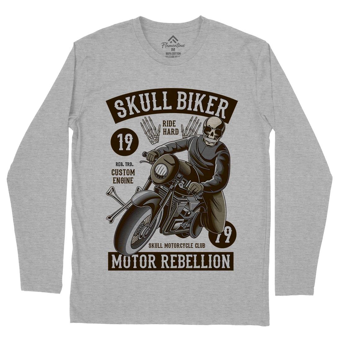 Skull Biker Mens Long Sleeve T-Shirt Motorcycles C442