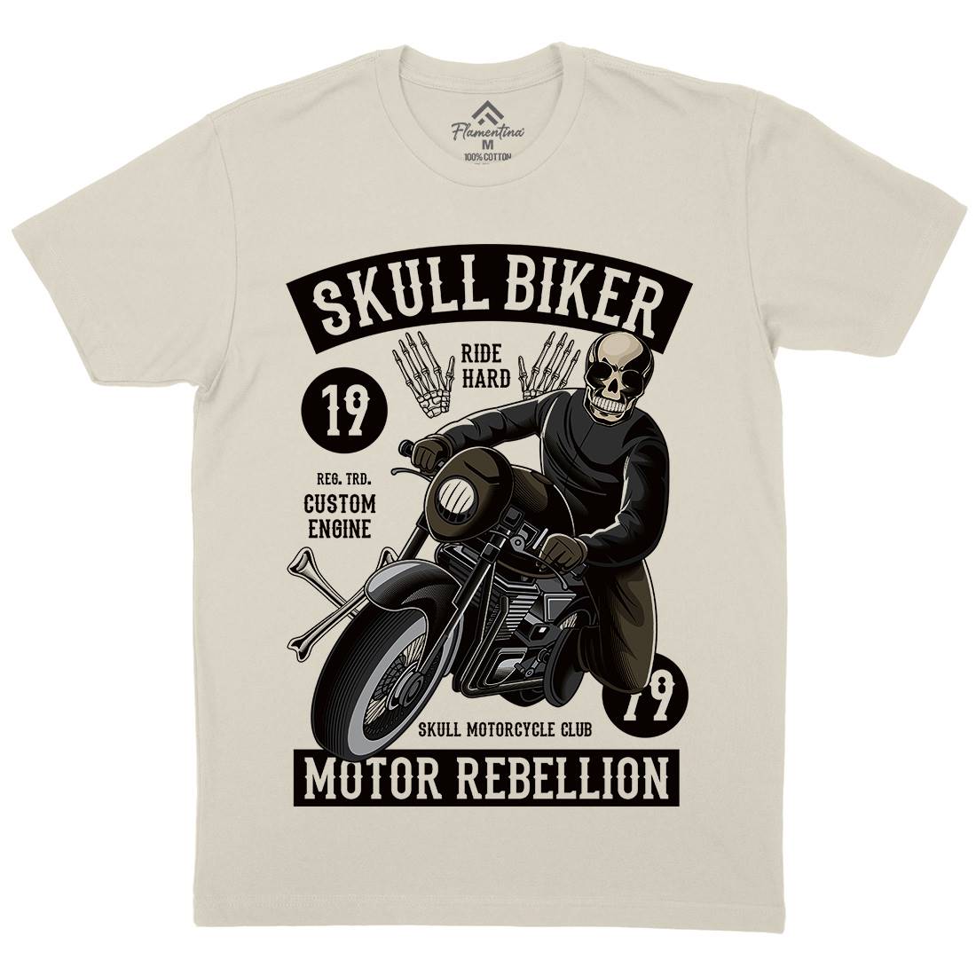 Skull Biker Mens Organic Crew Neck T-Shirt Motorcycles C442