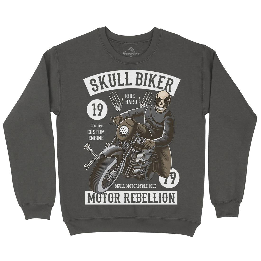 Skull Biker Mens Crew Neck Sweatshirt Motorcycles C442