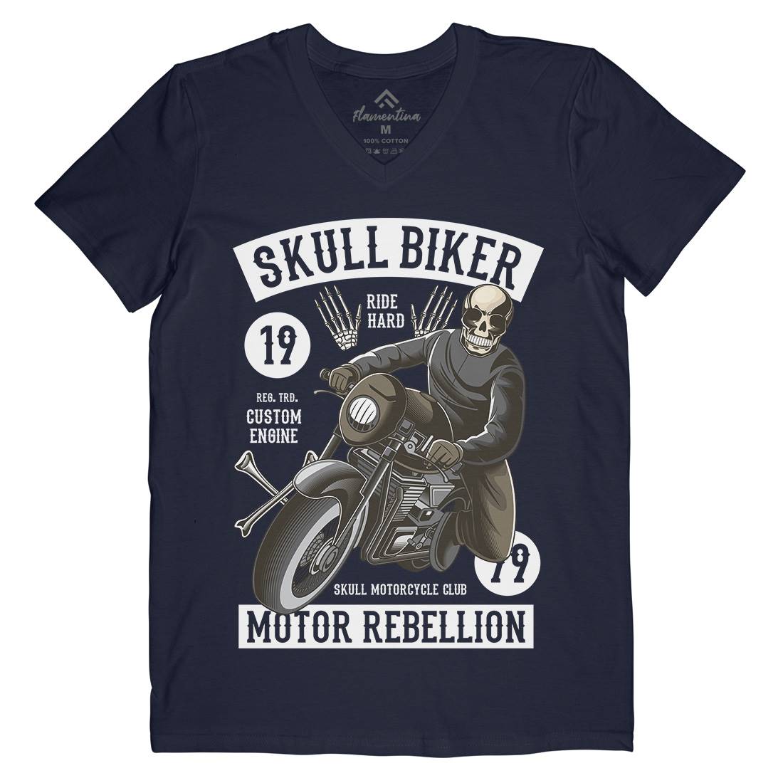Skull Biker Mens V-Neck T-Shirt Motorcycles C442