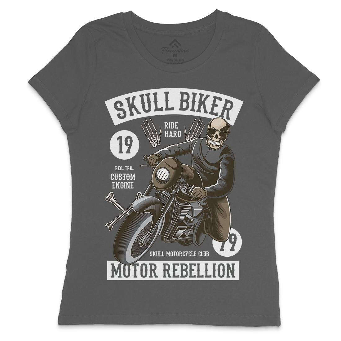 Skull Biker Womens Crew Neck T-Shirt Motorcycles C442