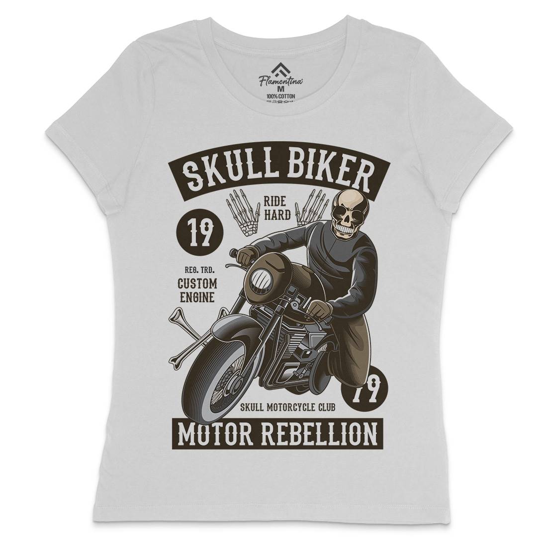 Skull Biker Womens Crew Neck T-Shirt Motorcycles C442