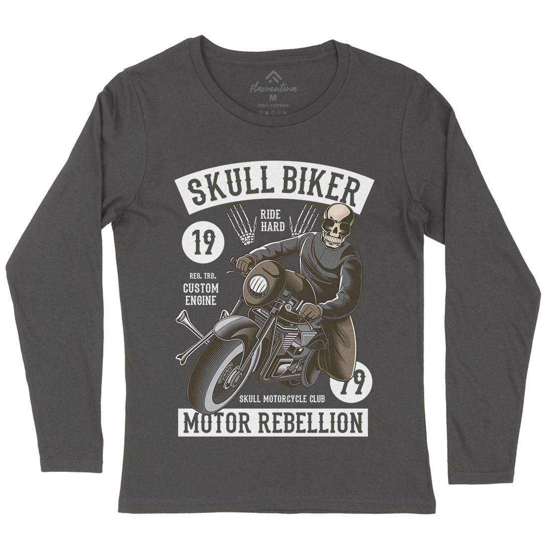 Skull Biker Womens Long Sleeve T-Shirt Motorcycles C442