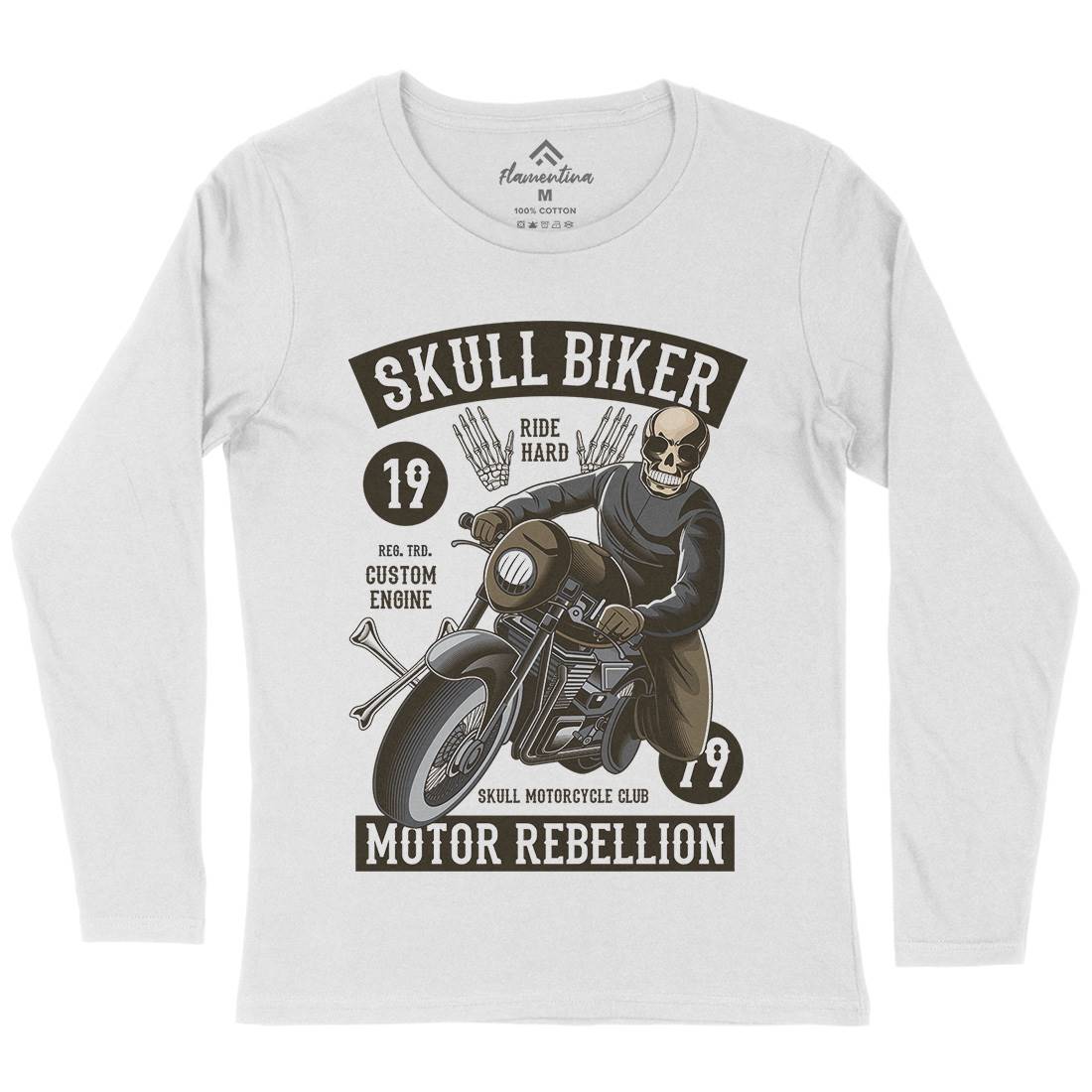 Skull Biker Womens Long Sleeve T-Shirt Motorcycles C442