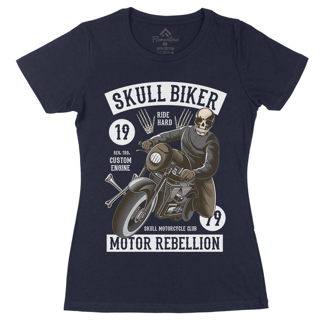 Skull Biker Womens Organic Crew Neck T-Shirt Motorcycles C442