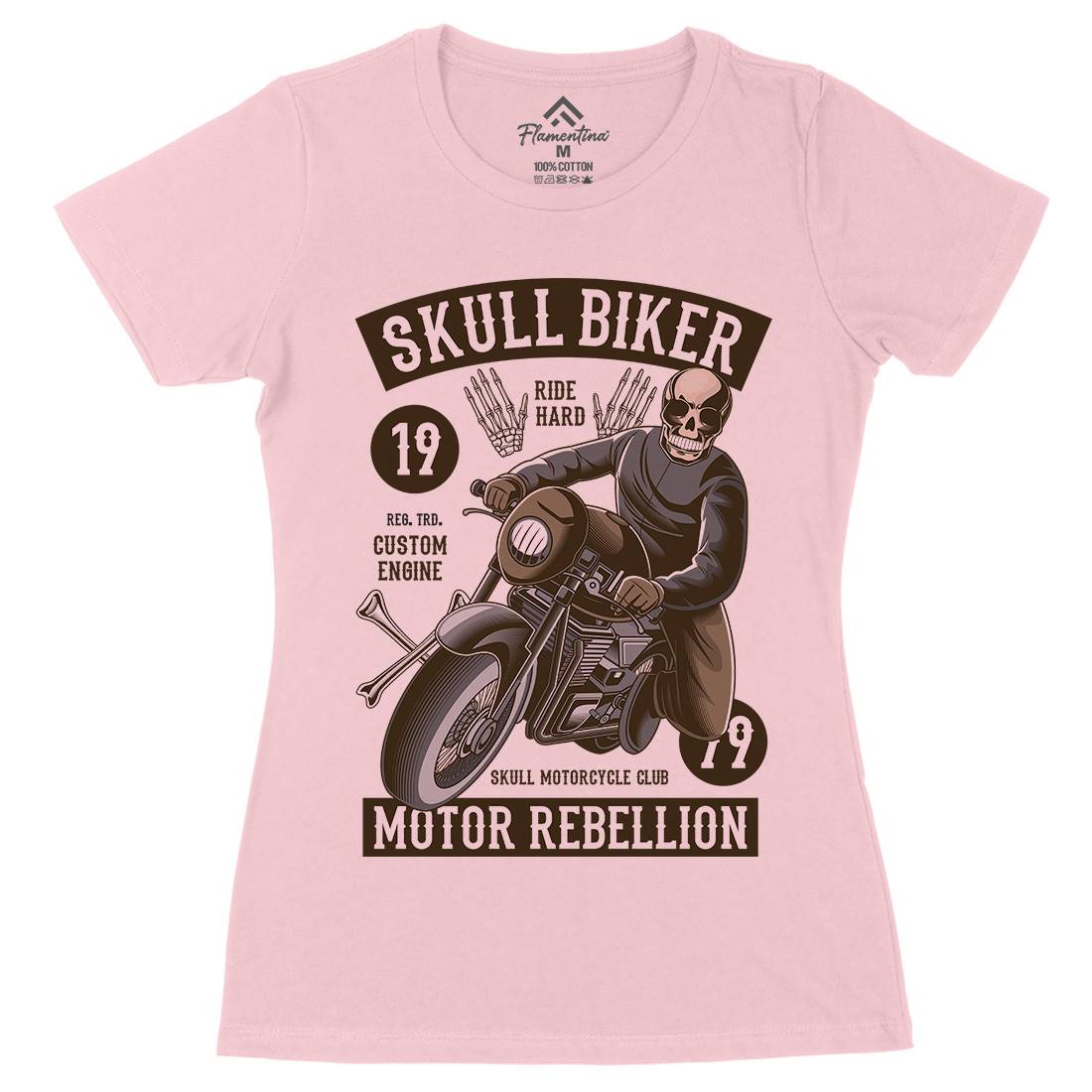 Skull Biker Womens Organic Crew Neck T-Shirt Motorcycles C442