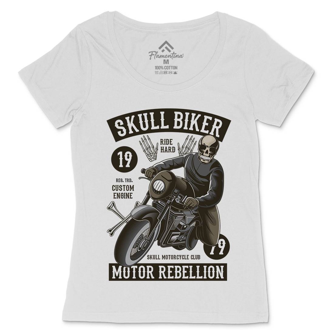 Skull Biker Womens Scoop Neck T-Shirt Motorcycles C442