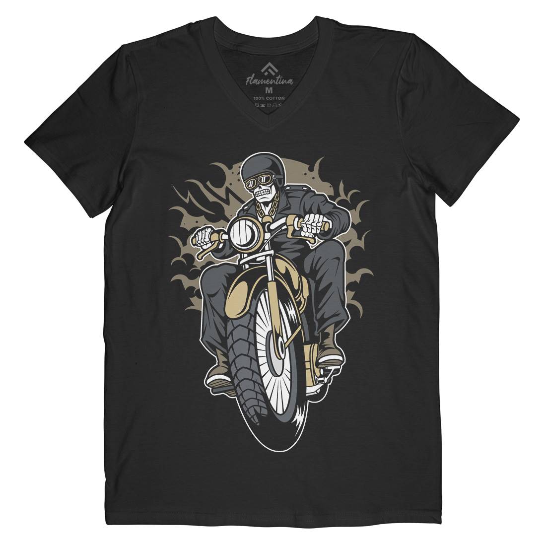 Skull Biker Club Mens Organic V-Neck T-Shirt Motorcycles C443