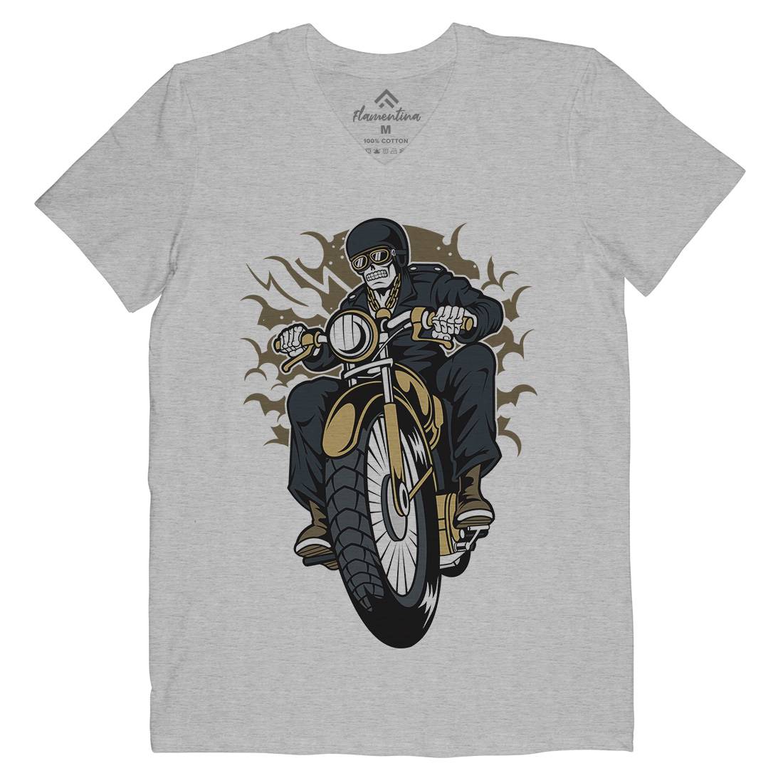 Skull Biker Club Mens V-Neck T-Shirt Motorcycles C443