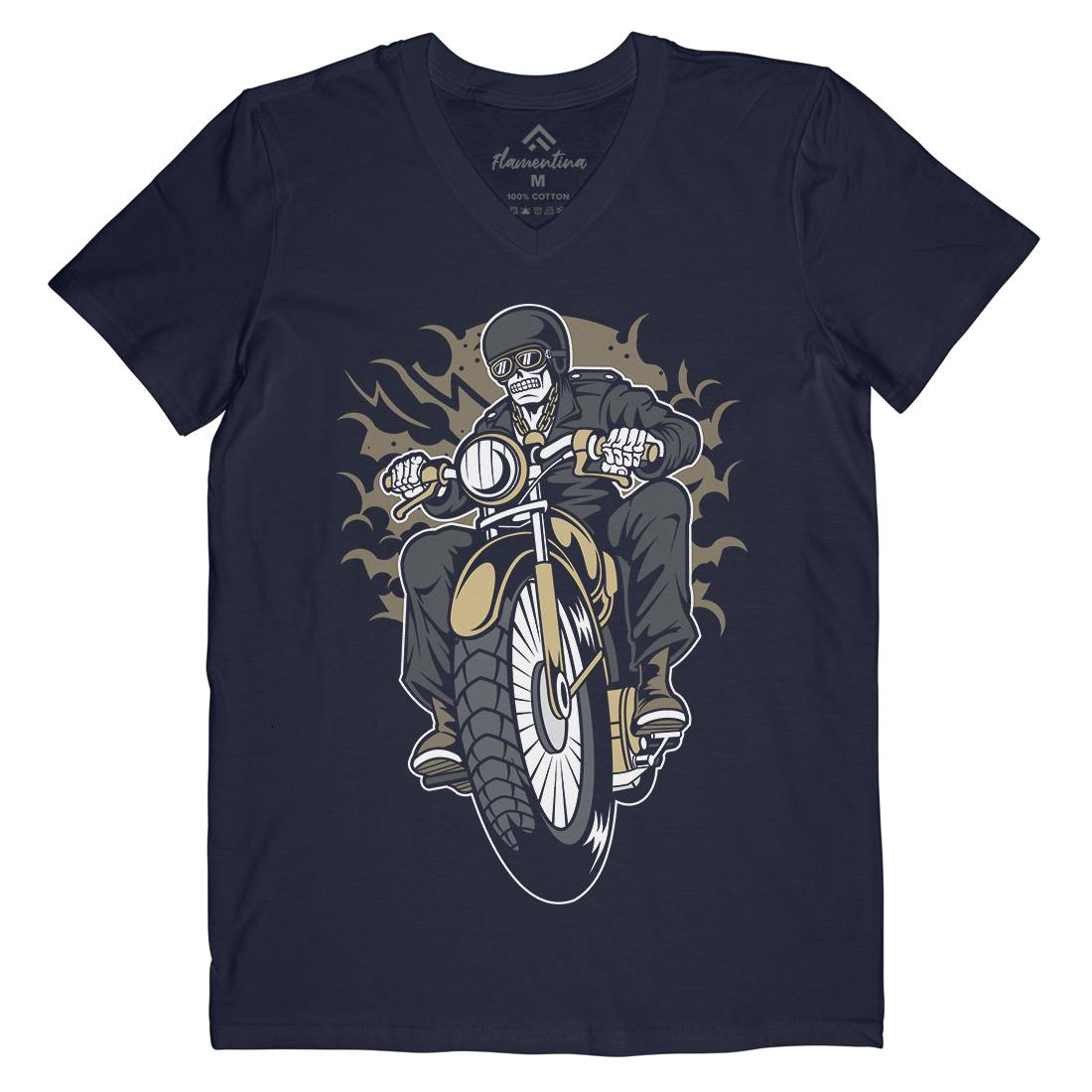 Skull Biker Club Mens Organic V-Neck T-Shirt Motorcycles C443
