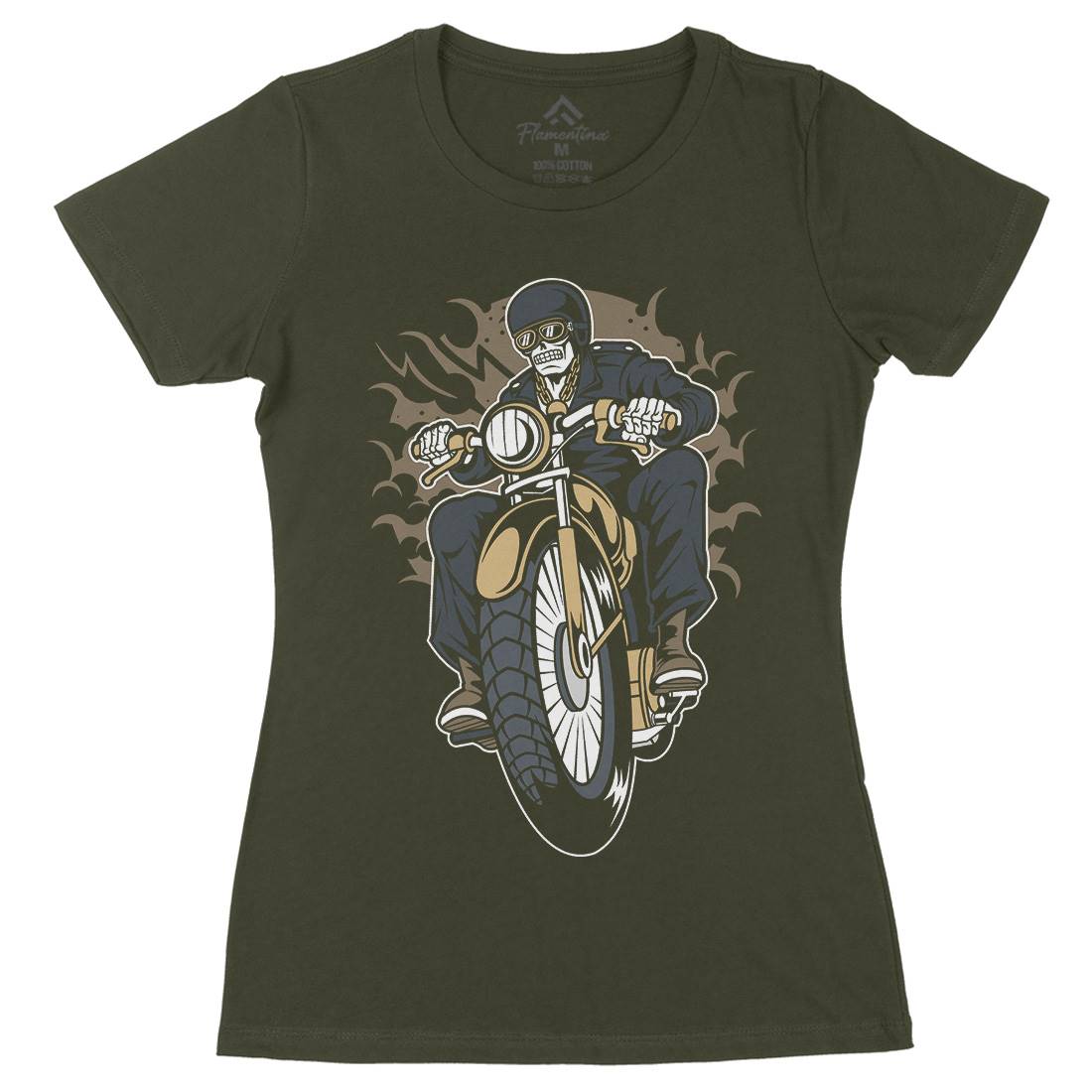 Skull Biker Club Womens Organic Crew Neck T-Shirt Motorcycles C443