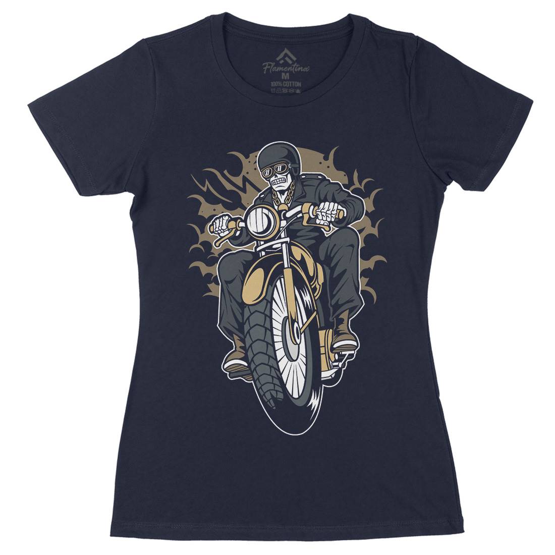 Skull Biker Club Womens Organic Crew Neck T-Shirt Motorcycles C443