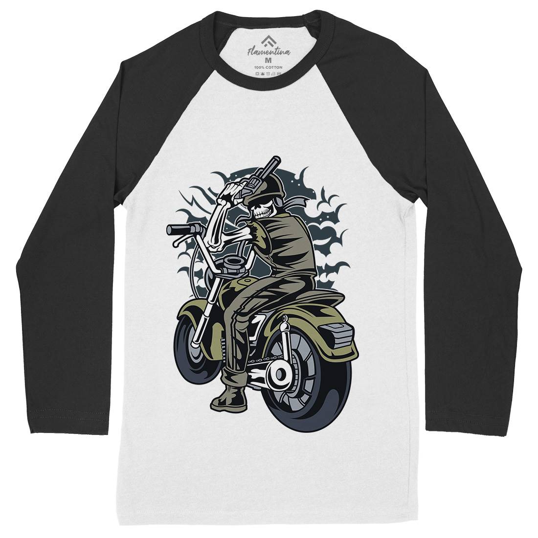 Skull Rider Mens Long Sleeve Baseball T-Shirt Motorcycles C444