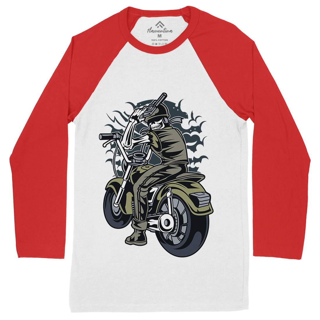 Skull Rider Mens Long Sleeve Baseball T-Shirt Motorcycles C444