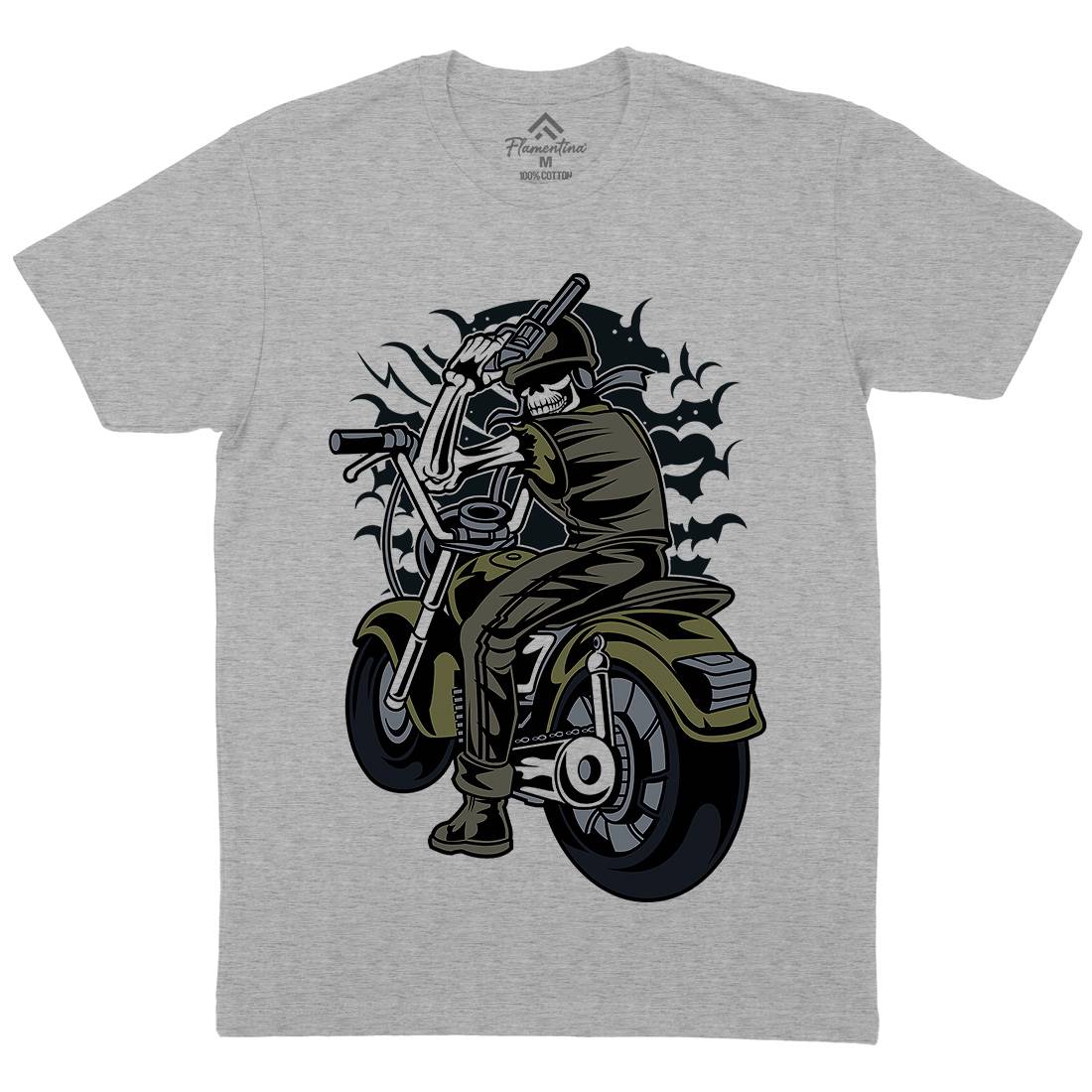Skull Rider Mens Organic Crew Neck T-Shirt Motorcycles C444