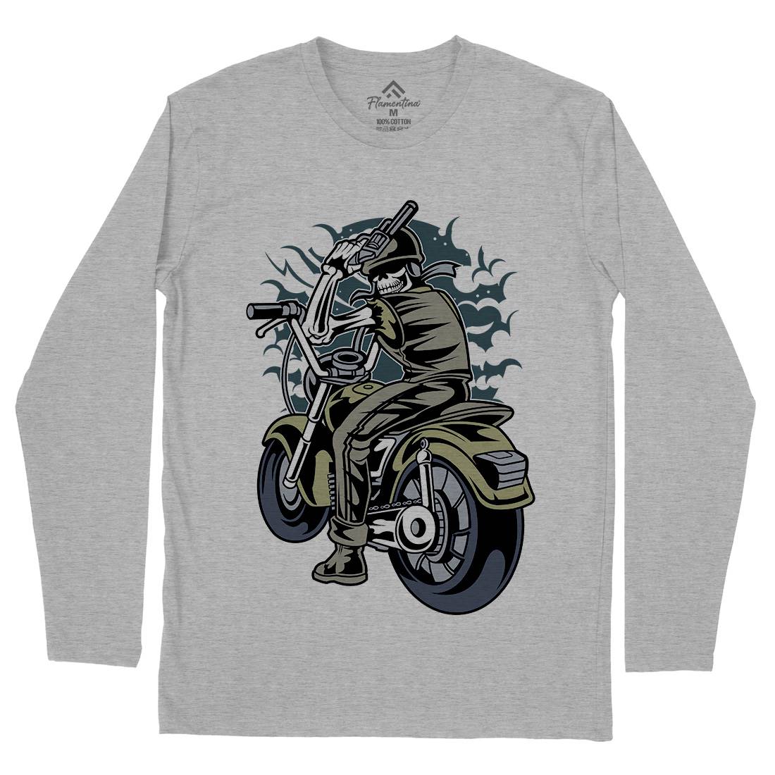 Skull Rider Mens Long Sleeve T-Shirt Motorcycles C444