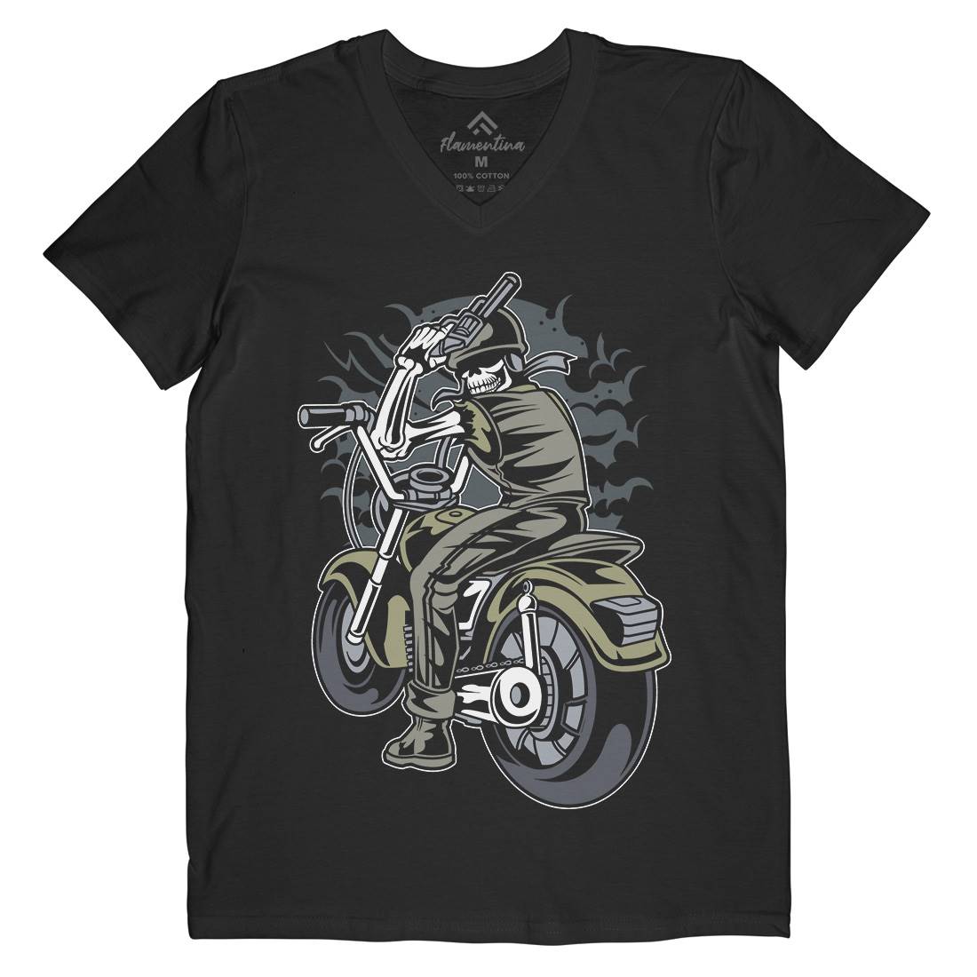 Skull Rider Mens V-Neck T-Shirt Motorcycles C444