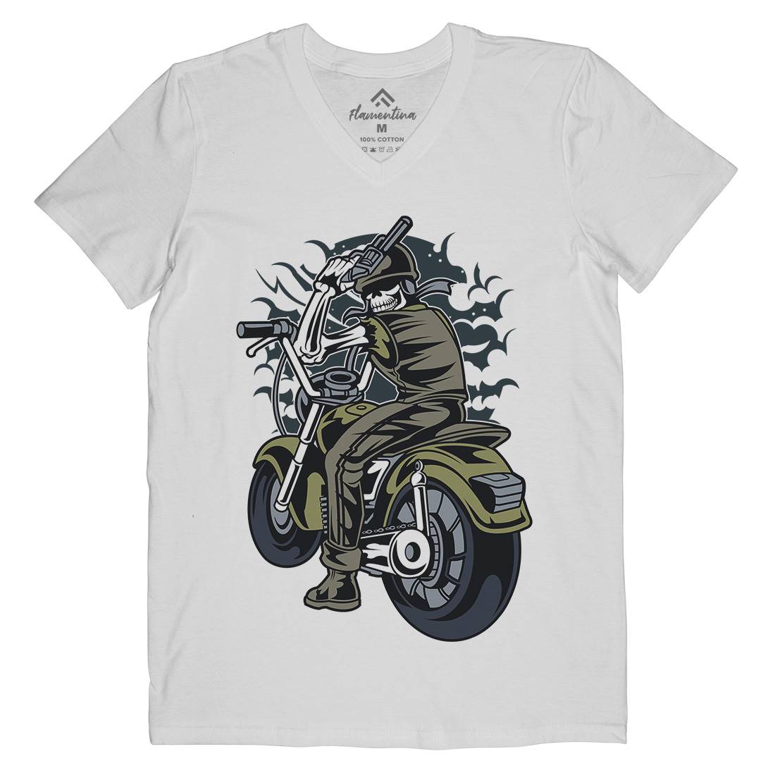 Skull Rider Mens Organic V-Neck T-Shirt Motorcycles C444