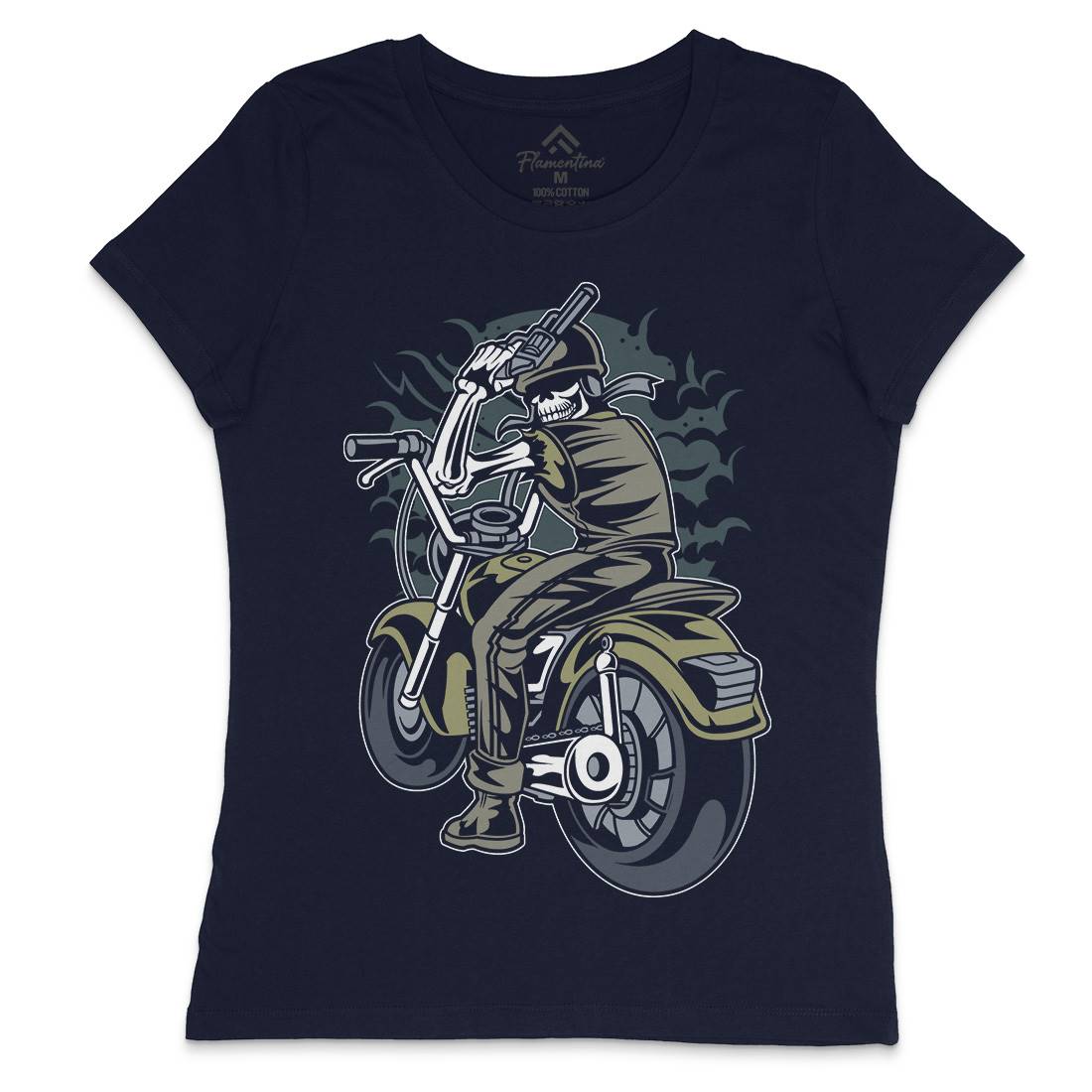 Skull Rider Womens Crew Neck T-Shirt Motorcycles C444