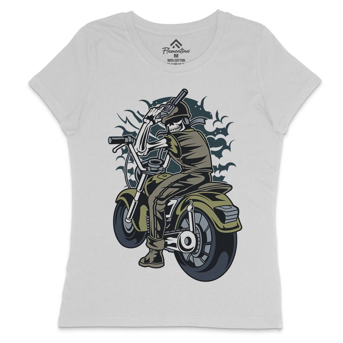 Skull Rider Womens Crew Neck T-Shirt Motorcycles C444