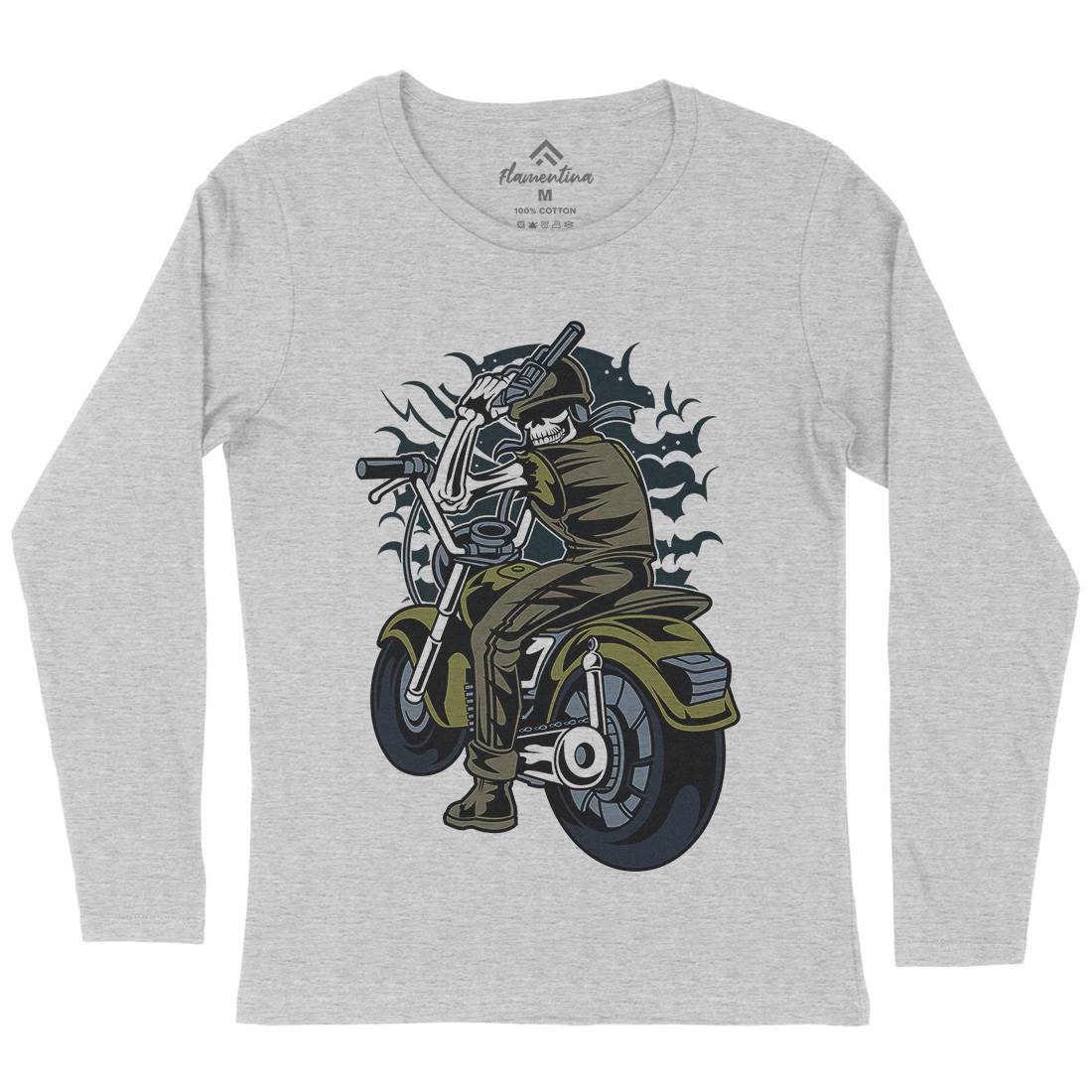 Skull Rider Womens Long Sleeve T-Shirt Motorcycles C444