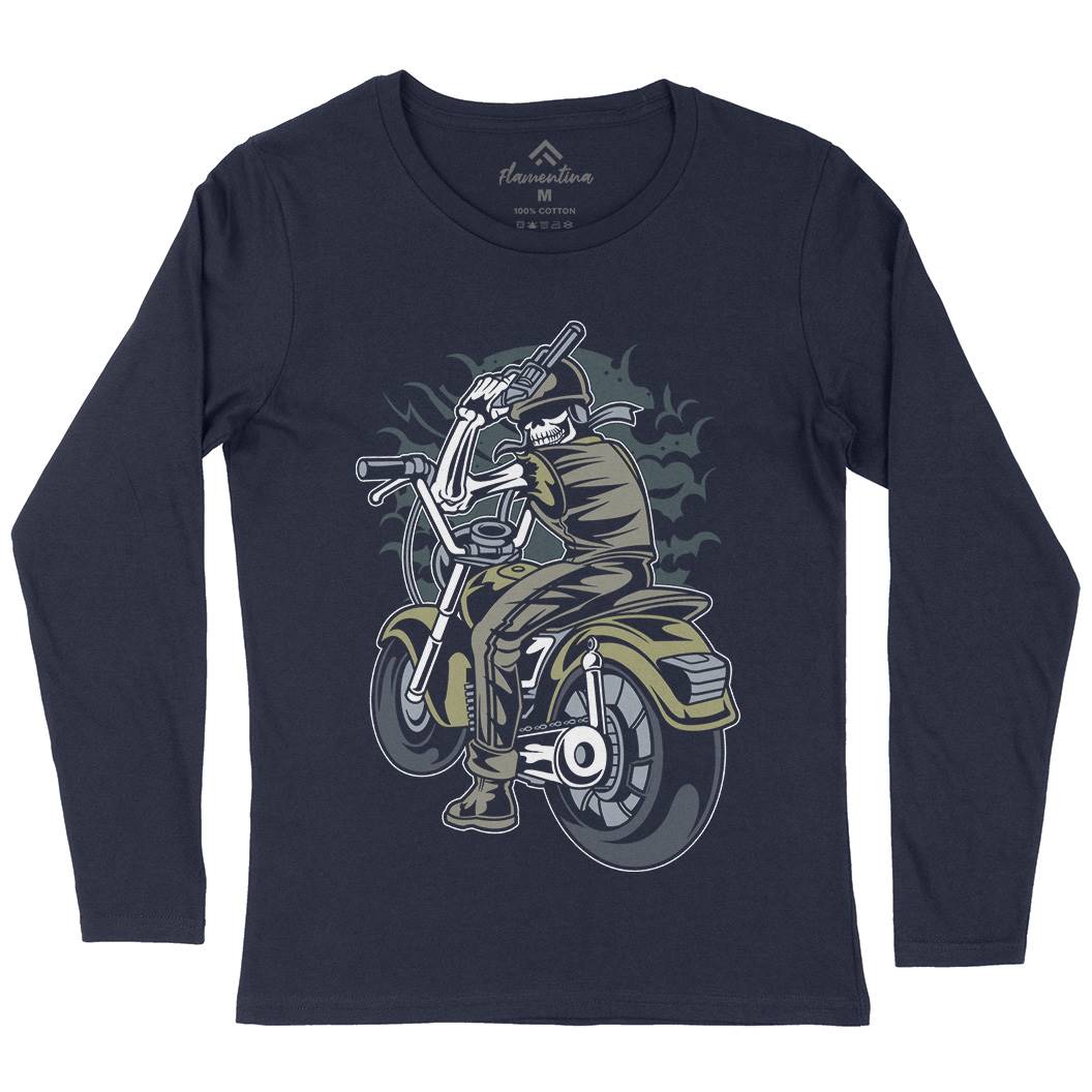 Skull Rider Womens Long Sleeve T-Shirt Motorcycles C444
