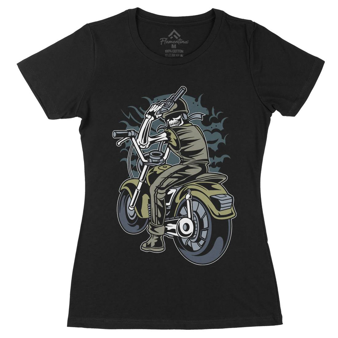 Skull Rider Womens Organic Crew Neck T-Shirt Motorcycles C444