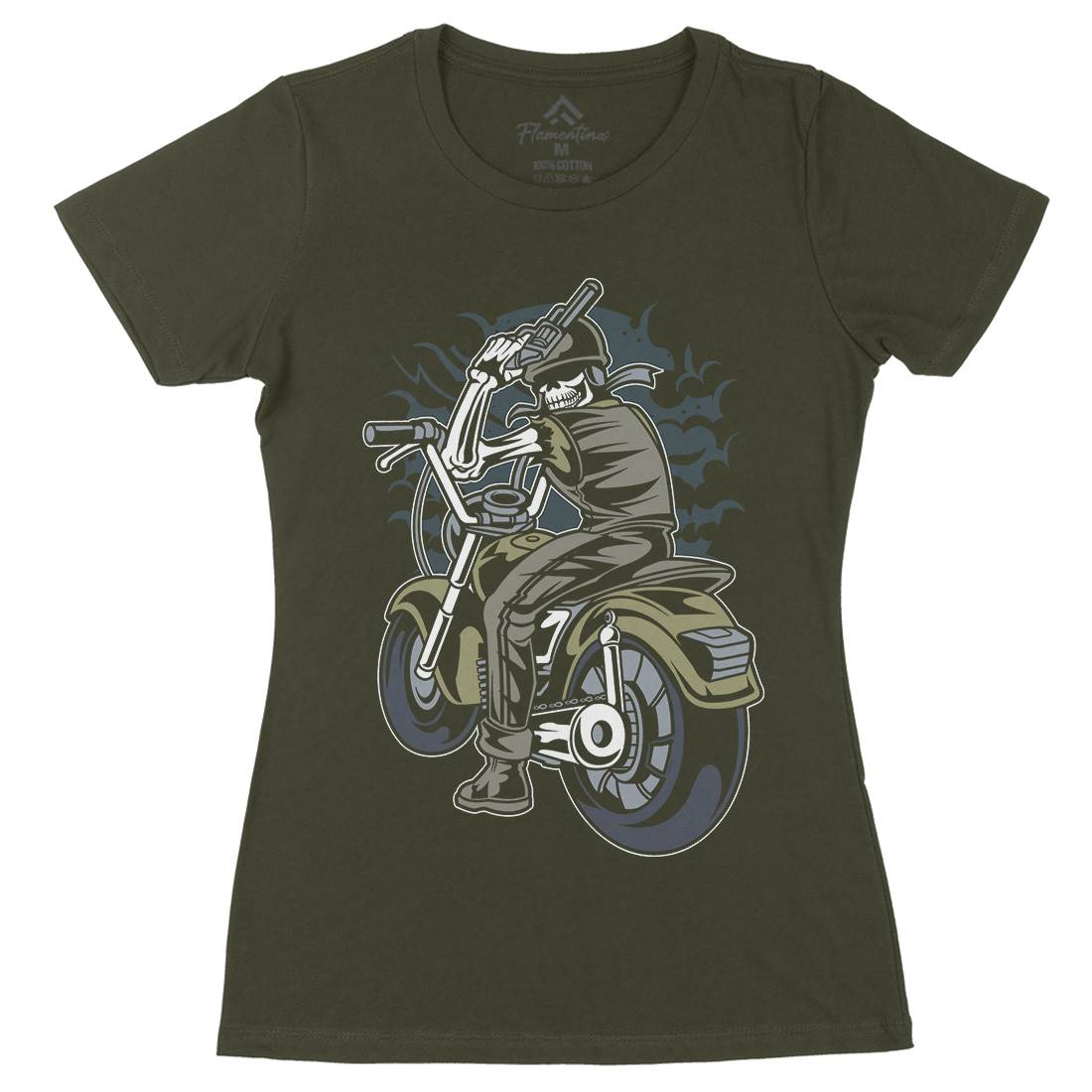 Skull Rider Womens Organic Crew Neck T-Shirt Motorcycles C444