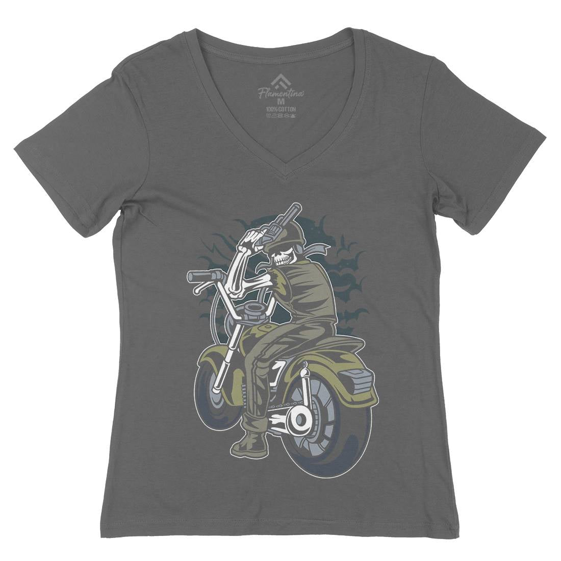 Skull Rider Womens Organic V-Neck T-Shirt Motorcycles C444