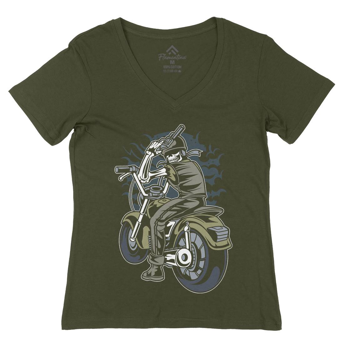 Skull Rider Womens Organic V-Neck T-Shirt Motorcycles C444