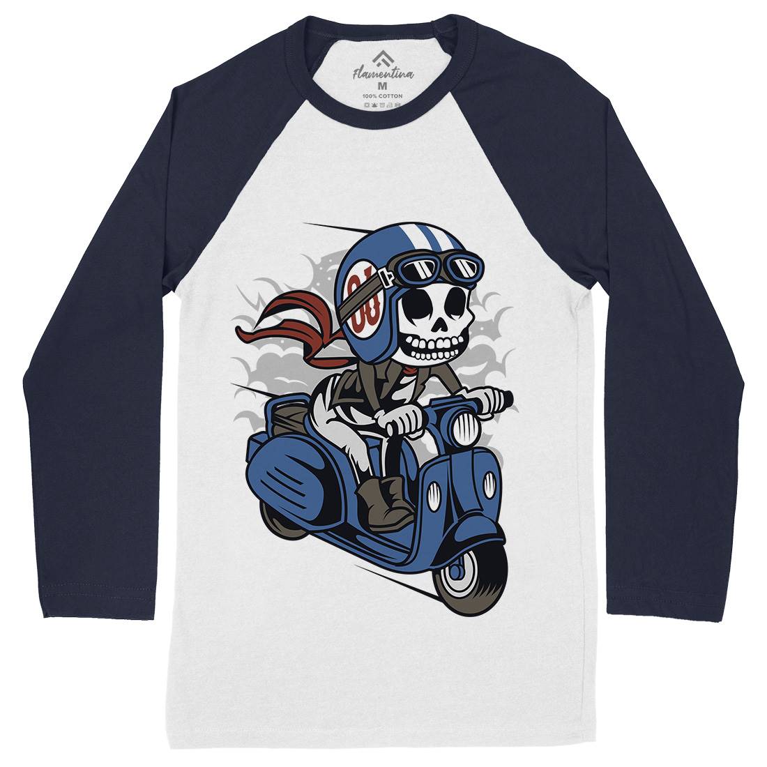 Skull Scooter Mens Long Sleeve Baseball T-Shirt Motorcycles C445