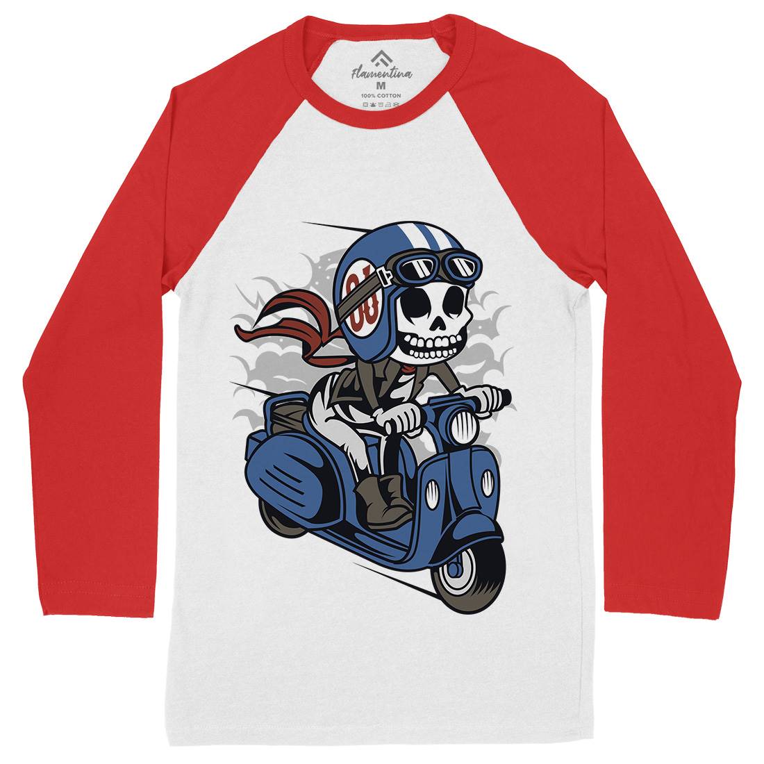 Skull Scooter Mens Long Sleeve Baseball T-Shirt Motorcycles C445