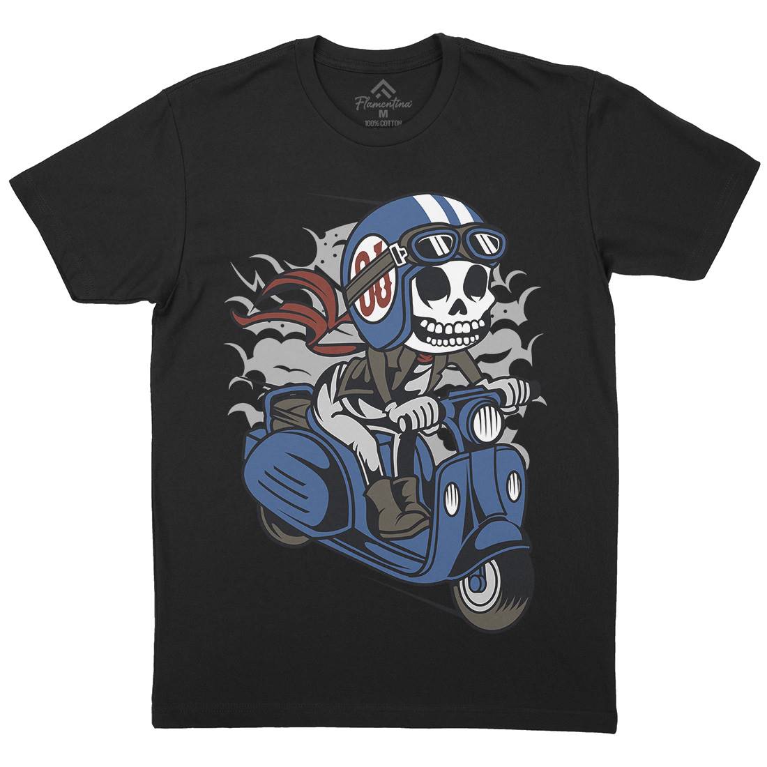 Skull Scooter Mens Organic Crew Neck T-Shirt Motorcycles C445